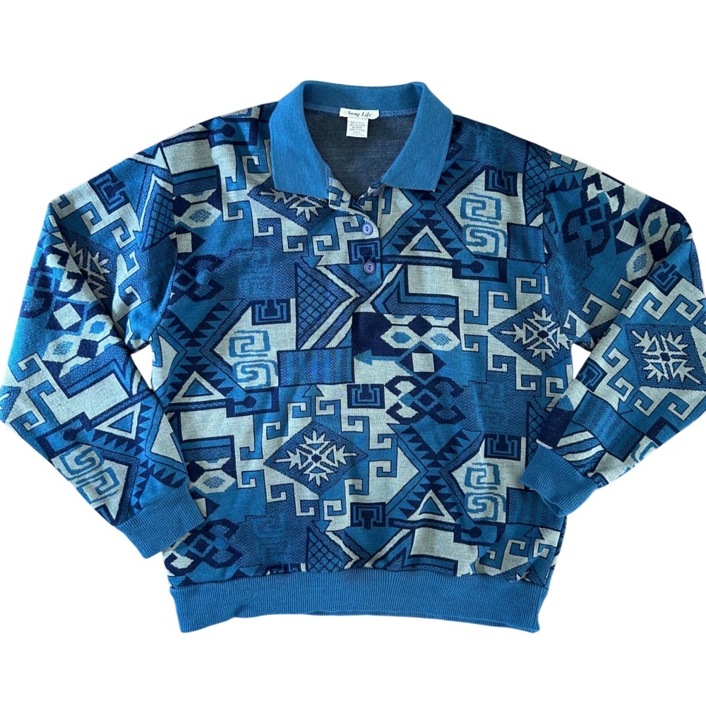 Vintage Sang‎ Life Knit Pullover Polo Sweater Women's Size XL